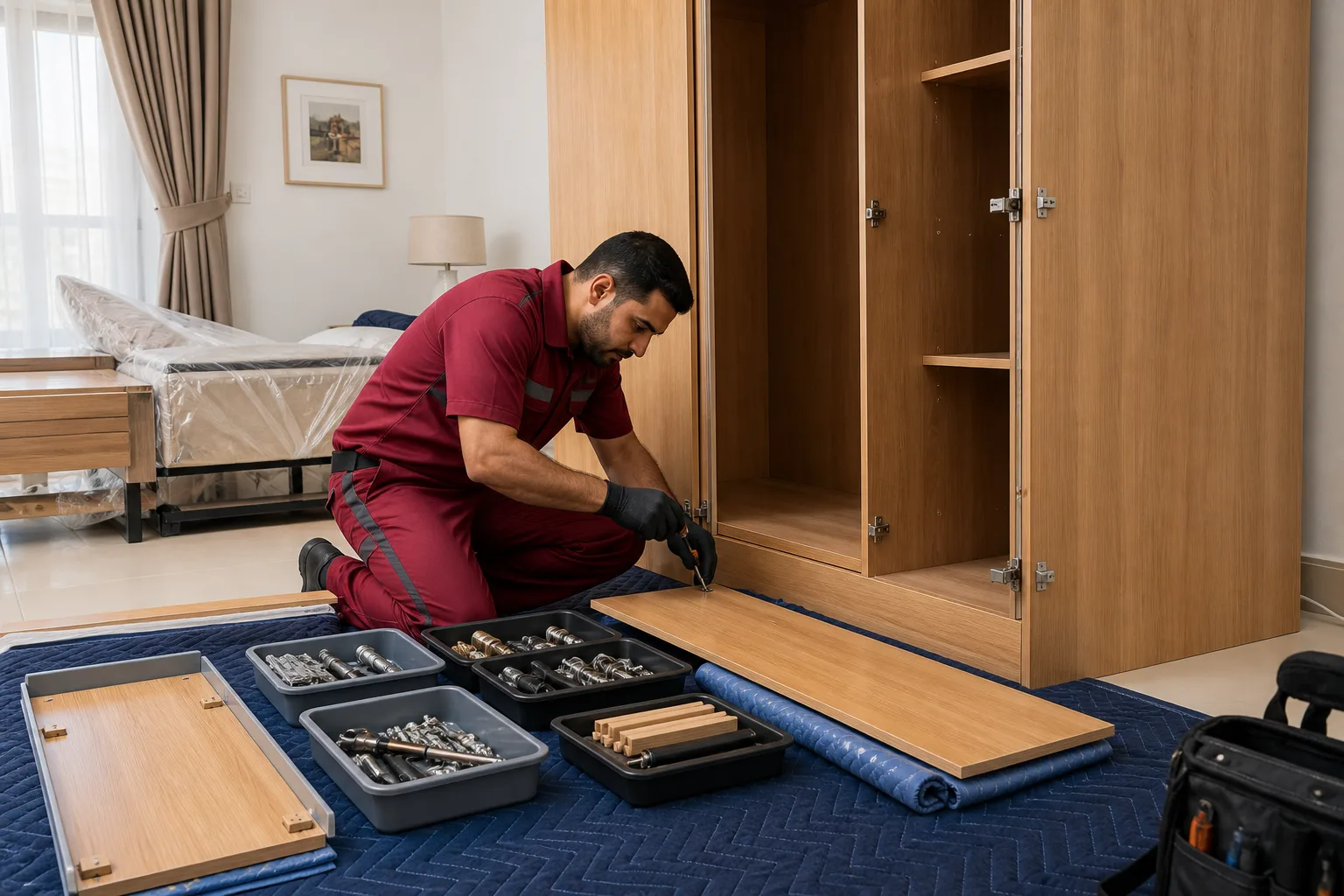 فك وتركيب الأثاث بالكويت ضمن نطاق النقلة